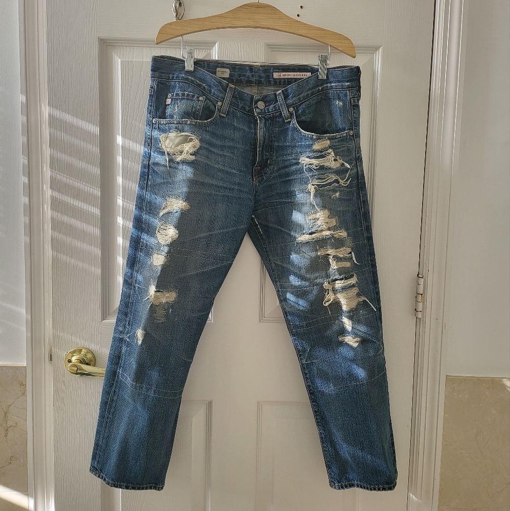 AG Adriano Goldschmied Ex-boyfriend Crop Distressed Denim - 29R